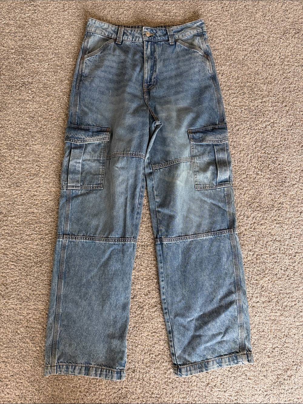 H&M Women's Wide-Leg Cargo Jeans - Light Blue Denim